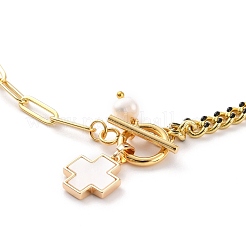 Collares con colgante de cruz de concha natural&nbsp;NJEW-JN03240-01