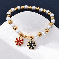 201 bracelets extensibles à perles rondes en acier inoxydable&nbsp;BJEW-C090-03G-F