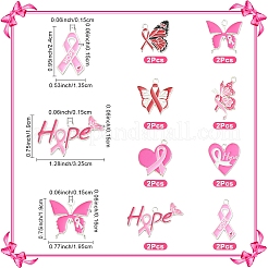16 Uds. 8 estilos de colgantes de esmalte de aleación con tema de cinta rosa de concientización sobre el cáncer de mama&nbsp;ENAM-YW0006-40
