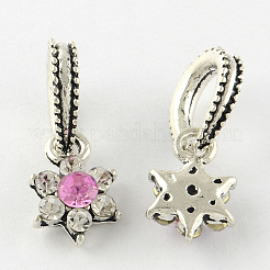 Blume antike silberfarbene Legierung Strass europäischen baumeln Charms&nbsp;MPDL-S034-M
