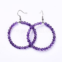 Naturale ametista orecchini pendenti&nbsp;EJEW-K077-A13