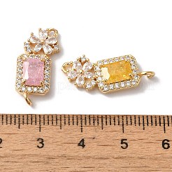 Ciondoli per connettori con maglie rettangolari a forma di fiore in zirconi trasparenti con pavé in ottone&nbsp;KK-C062-022G