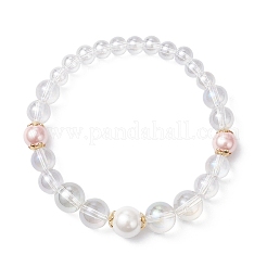 Bracelets extensibles en perles de verre et de coquillage pour femmes&nbsp;BJEW-JB12693-02