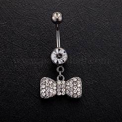 Piercing Schmuck echte platinierte Messing Strass Bowknot Nabel Ring Bauchringe&nbsp;AJEW-EE0001-79A