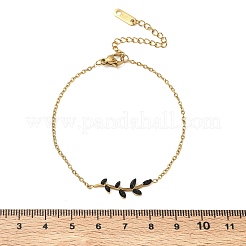Pulseras de eslabones con hojas de rhinestone de acero inoxidable 304&nbsp;SA-CBA5F76-03G-02