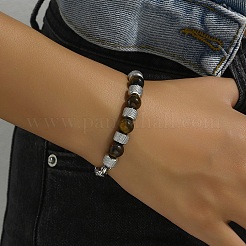 Braccialetti a maglie con perline di occhio di tigre naturale&nbsp;YW5979-1