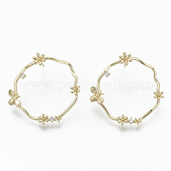Orecchini a bottone in ottone con zirconi chiari e micro pavè&nbsp;X-EJEW-T007-12G-NF
