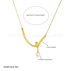 Collares con colgante redondo de perla de imitación en espiral en forma de V de acero inoxidable 304 para mujer.&nbsp;WGD36F5-01