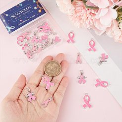 30 stücke 3 stil Oktober brustkrebs pink awareness ribbon legierung emaille anhänger&nbsp;ENAM-SC0003-32