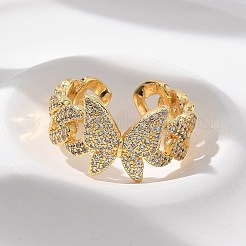 Anelli per polsini da donna in ottone con micro pavé di zirconi trasparenti&nbsp;RJEW-U041-02G