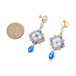 Boucles d'oreilles rondes en perles de verre et perles de verre faites à la main&nbsp;EJEW-MZ00280-02