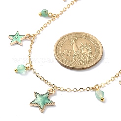 Collier plastron rond en agate naturelle et breloques étoiles en alliage émaillé avec chaînes en acier inoxydable 304&nbsp;NJEW-JN04404-02