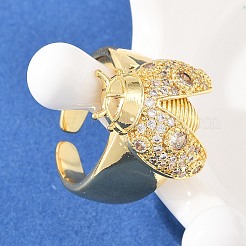 Bagues manchettes coccinelles en laiton micro pavé de zircones cubiques pour femmes&nbsp;RJEW-A088-09A-G