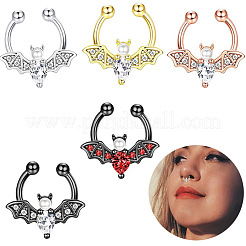 Anneaux de nez à clipser en acier inoxydable 316L avec zircone cubique transparente en forme de chauve-souris d'Halloween&nbsp;WG4B0C3-04