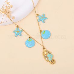 Collana con ciondolo a forma di cavalluccio marino e stella marina in acciaio inossidabile 304 smaltato&nbsp;WG1595B-01