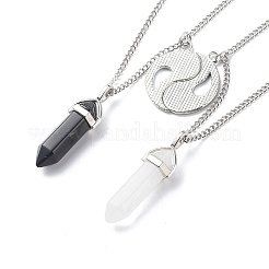 Juego de collares con colgante de bala de obsidiana negra y cristal de cuarzo natural de 2 Uds. 2 estilos&nbsp;NJEW-JN03994-02