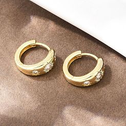 Pendientes de aro con micropavé de circonitas cúbicas transparentes de latón Sun&nbsp;EJEW-D348-19G