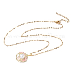 Messing Emaille rosa Blume Anhänger 304 Edelstahl Kette Halsketten für Frauen&nbsp;NJEW-D341-04G