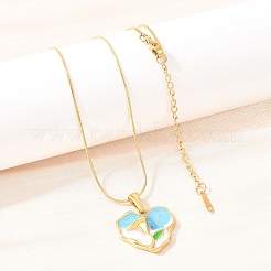 Colliers pendentifs en acier inoxydable 304 émaillé en forme de cœur et de fleur&nbsp;NJEW-H088-01G