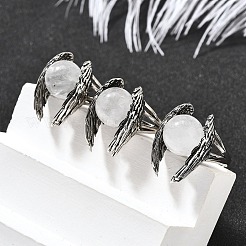 Bagues réglables en cristal de quartz naturel avec ailes&nbsp;RJEW-K241-04AS-07