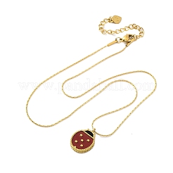 Colliers à maillons Boston avec pendentif coccinelle en acier inoxydable 304 émaillé rouge foncé pour femmes&nbsp;NJEW-U032-07G-02