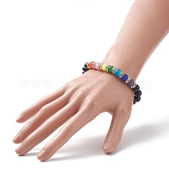 Natürliches Stretch-Armband aus schwarzem Onyx und Katzenaugenperlen&nbsp;BJEW-TA00222