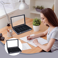 Présentoir à stylos à un compartiment en MDF recouvert de cuir PU avec couvercle transparent en acrylique&nbsp;ODIS-WH0086-232A-02