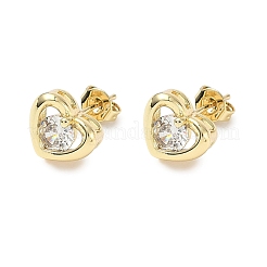 Orecchini a bottone in ottone con zirconi chiari e micro pavè&nbsp;EJEW-D323-06G