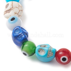 Bracelets extensibles ronds en perles synthétiques teintées en turquoise pour Halloween&nbsp;BJEW-JB12268-03