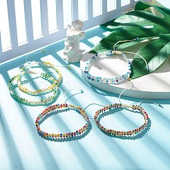 Bracelet de cheville tressé en perles de verre imitation jade&nbsp;AJEW-AN00471