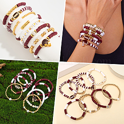 Ensemble de 8 bracelet extensible en pâte polymère (1 sachets) avec perles heishi et ccb en plastique&nbsp;BJEW-PA0001-12C