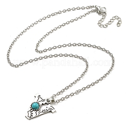 Lettre a ~ z en alliage plaqué argent antique avec colliers à pendentif turquoise synthétique&nbsp;NJEW-G080-01V