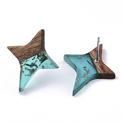 Orecchini a bottone in resina trasparente e legno di noce&nbsp;EJEW-N017-004A-A01