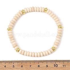 Braccialetti elasticizzati con perline a rondella in legno pietrificato naturale da 6 mm e perline in ottone.&nbsp;BJEW-JB14422
