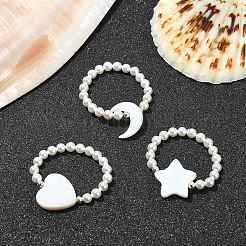 3 Stück 3-teiliges Stretch-Ring-Set mit Naturperlen und Muschelperlen&nbsp;RJEW-TA00100
