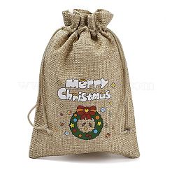 Bolsas de embalaje de arpillera impresas navideñas bolsas con cordón&nbsp;ABAG-Q053-02B-09