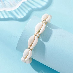 Armreifen aus Messing und spiralförmigen Muscheln für Damen&nbsp;BJEW-TA00747