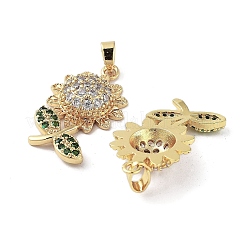 Ciondoli girasole placcati in ottone con micro pavè pendenti con zirconi trasparenti&nbsp;KK-G482-16G