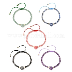Braccialetti regolabili da donna con perline intrecciate a forma di cuore e rotonde&nbsp;BJEW-JB14511