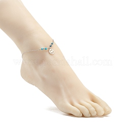 Fußkettchen mit Smiley-Anhänger aus 304 Edelstahl und runden Perlen aus natürlicher weißer Jade für Damen&nbsp;AJEW-AN00498-03