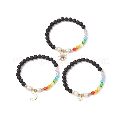 3 pulsera elástica de cuentas de roca de lava natural de 3 colores&nbsp;BJEW-JB11595
