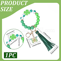 1 porte-clés papillon avec trèfle en silicone et pompon en similicuir&nbsp;HJEW-BM0001-89