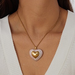 Colliers pendentifs en acier inoxydable 304 émaillé rose en forme de cœur pour femmes&nbsp;WG9BEC2-01