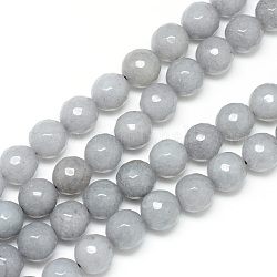 Fili di perline giada bianco naturale, tinto, sfaccettato, tondo, grigio chiaro, 8~9mm, Foro: 1 mm, circa 46pcs/filo, 14.76~14.96 pollice (37.5~38 cm)