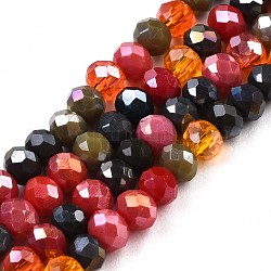 Glass Beads Strands, AB Color Plated, Faceted, Rondelle, FireBrick, 3.5x3mm, Hole: 0.8mm, about 132~140pcs/strand, 14.80 inch~15.16 inch(37.6cm~38.5cm)