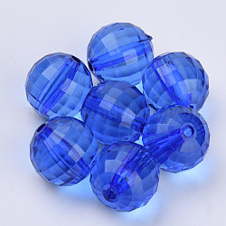 Perles en acrylique transparente, facette, ronde, bleu, 8x8mm, Trou: 1.5mm, environ 1770 pcs/500 g