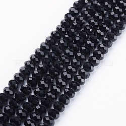 Glass Beads Strands, Crystal Suncatcher, Faceted, Rondelle, Black, Beads: about 8mm in diameter, 6mm thick, hole: 1mm, about 68~70pcs/strand, 15 inch