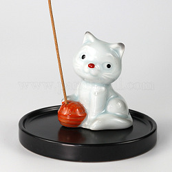 磁器香炉  猫のお香立て  ホームオフィス茶屋禅仏教用品  ホワイト  100x75mm