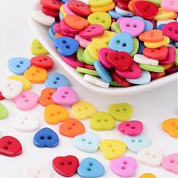 Botones del corazón dulce, botón de la resina, color mezclado, aproximamente 11 mm de diámetro, agujero: 1.5 mm, aproximamente 1000 unidades / bolsa
