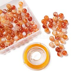 100pcs 8mm perles rondes en cornaline naturelle, avec fil de cristal élastique 10m, pour les kits de fabrication de bracelets extensibles bricolage, 8mm, Trou: 0.8mm